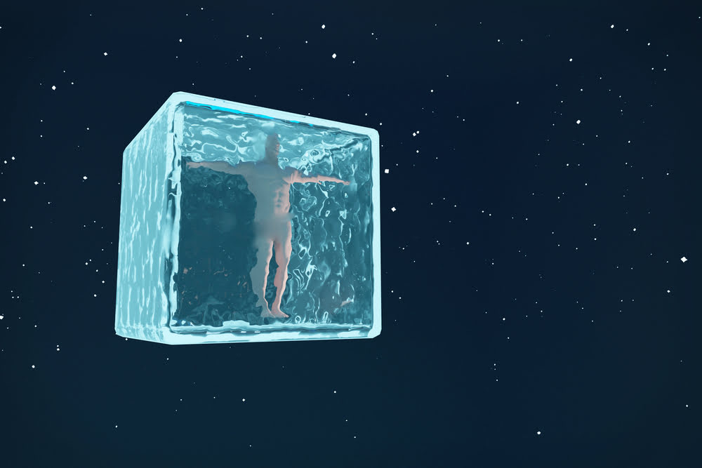 man frozen in ice